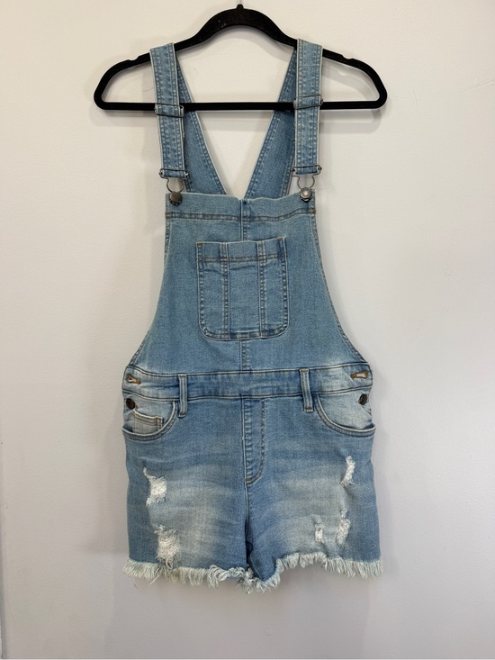 VENUS Pants - VENUS Light Blue Distressed Denim Short Overalls
